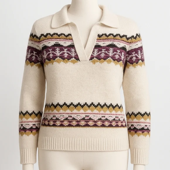Sundance XXL Fair Isle Sweater NWT, CREAM, PLUM, MUSTARD - Picture 7 of 8